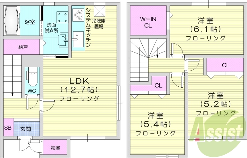 3LDK、エアコン、追い焚き、システムキッチン
