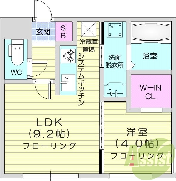 1LDK、エアコン、システムキッチン、ネット無料
