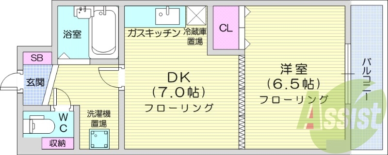 1DK、エレベーター、オートロック、都市ガス
