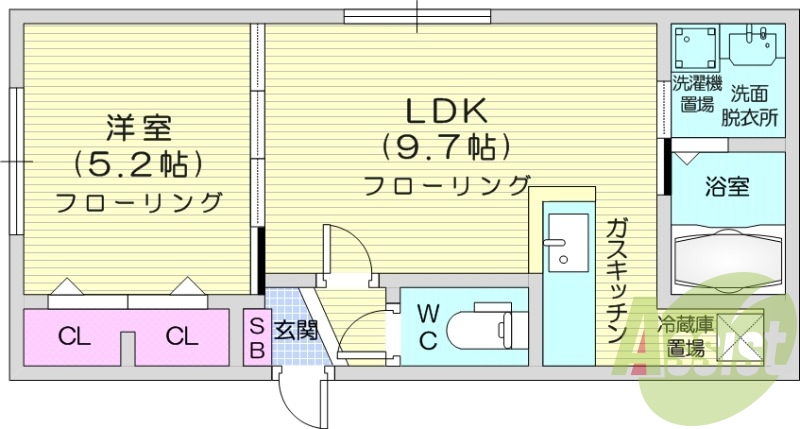 1LDK、エアコン、浴室乾燥機、ネット無料