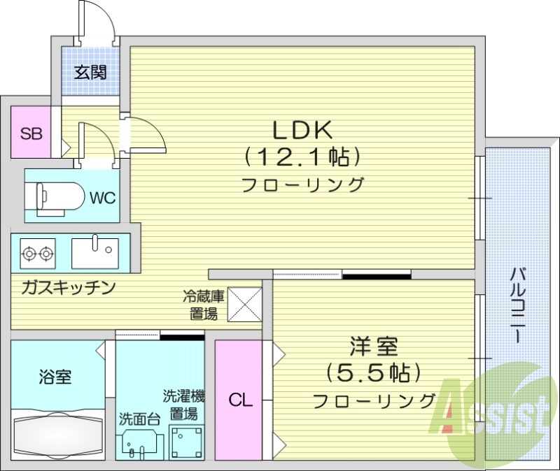 1LDK、エアコン、システムキッチン、シャワートイレ