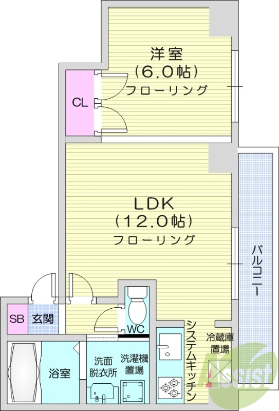 1LDK、システムキッチン、エアコン、独立洗面台