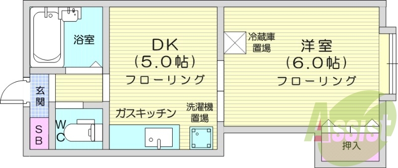 1DK、バストイレ別、インターネット使用料不要