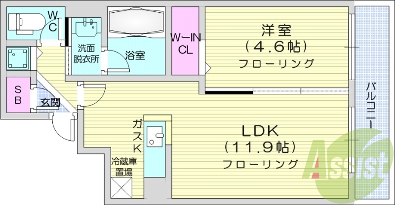 1LDK、エアコン、ガス暖房、ネット無料