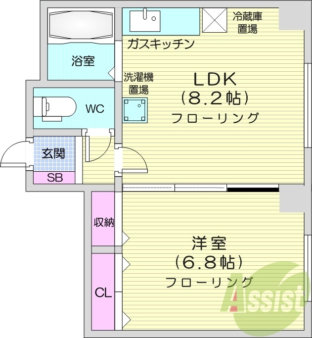 1LDK、収納、灯油暖房、洗濯機置場、楽器可