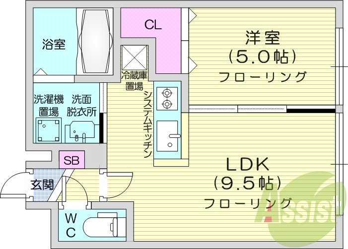 1LDK、システムキッチン、灯油FF暖房