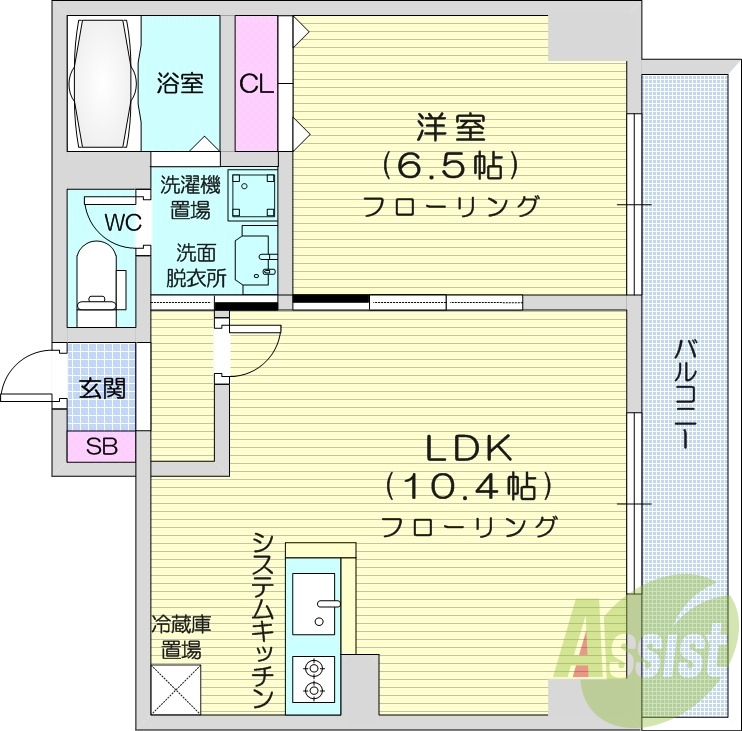 1LDK 独立洗面台、クローゼット、ウォシュレット