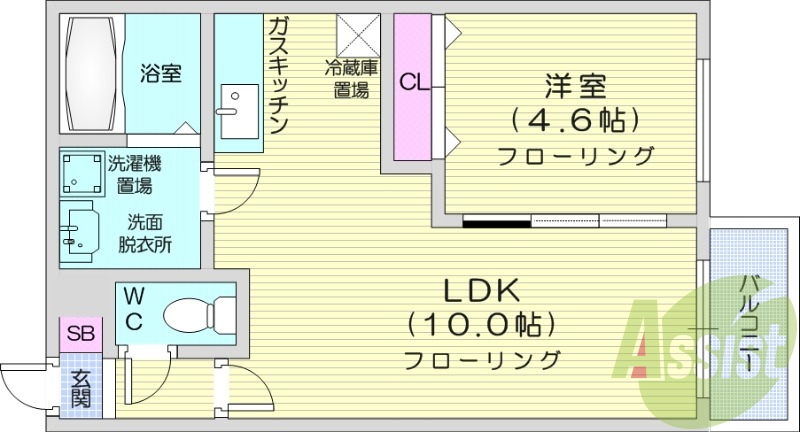 1LDK、防音室、エアコン、インターネット使用料無料