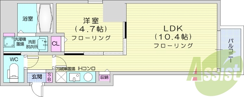 1LDK、エアコン、追い焚き機能、システムキッチン