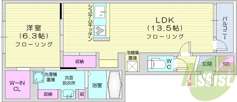 1LDK、システムキッチン、ウォークインクローゼット、猫可