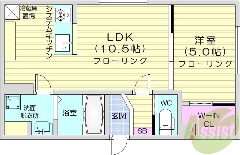 1LDK、エアコン、ペット可、システムキッチン