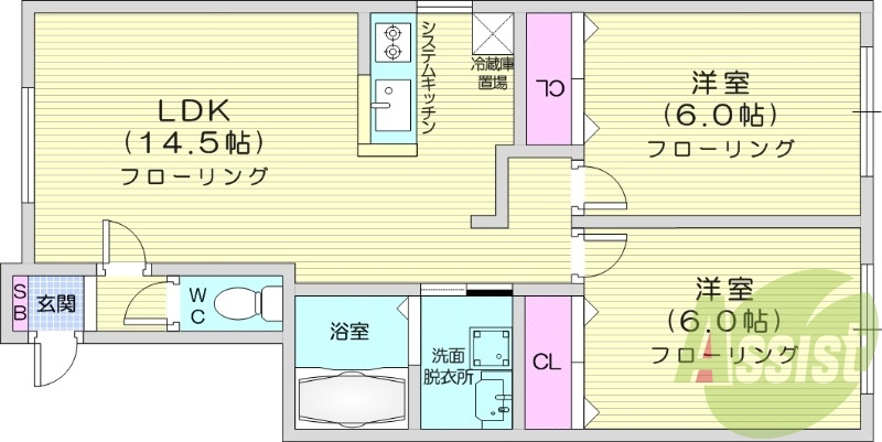 2LDK、ロードヒーティング、灯油暖房、トランクルーム