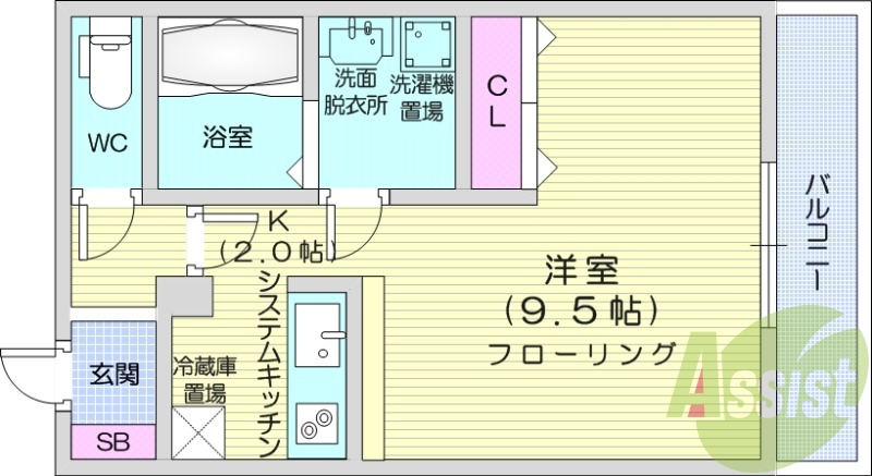 1K、エアコン、ネット無料、エレベーター