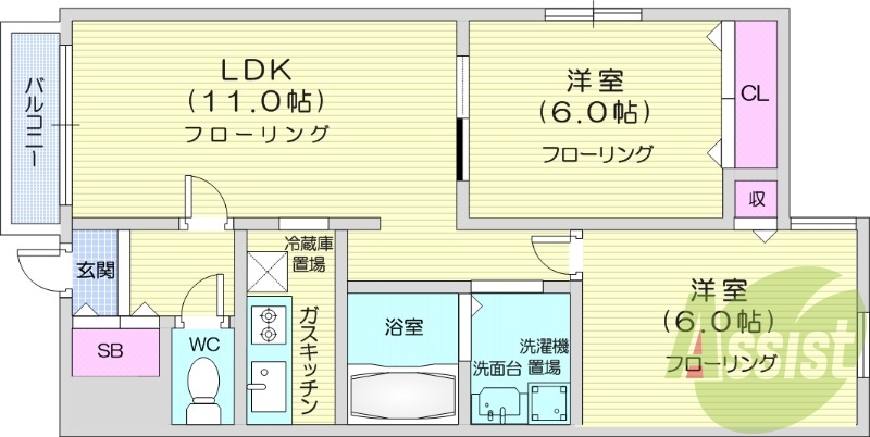 2LDK、灯油ボイラー、灯油暖房、独立洗面台、バス・トイレ別