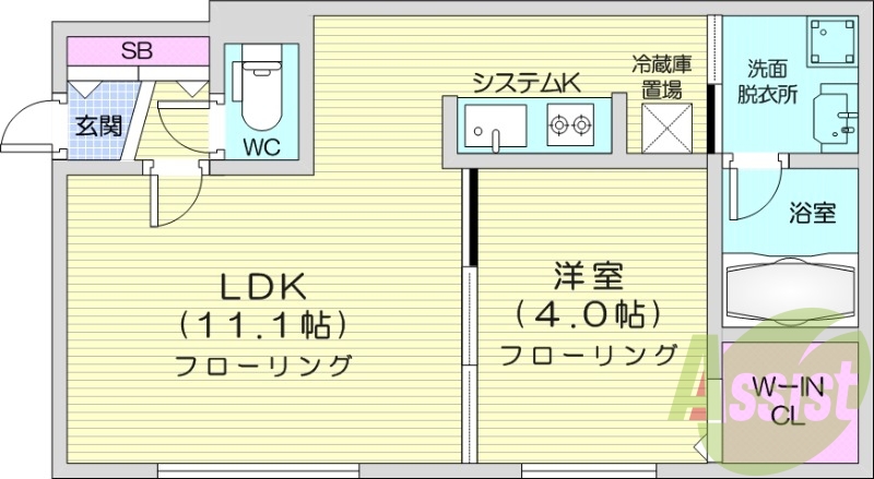 1LDK、都市ガス、エアコン、システムキッチン