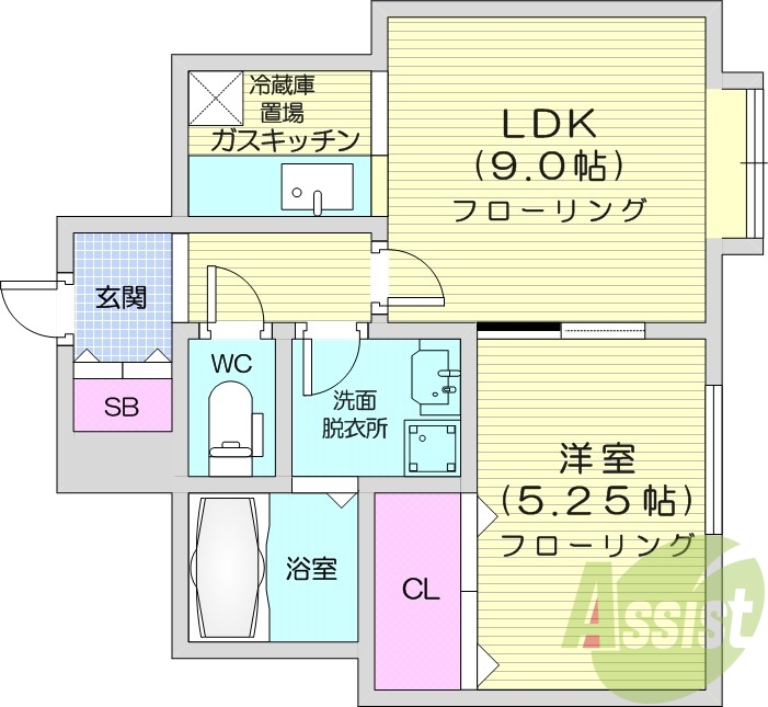 1LDK、灯油暖房、洗面化粧台、ネット無料