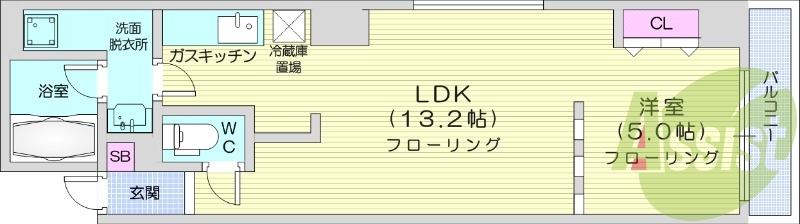 1LDK、エアコン、灯油暖房、独立洗面台