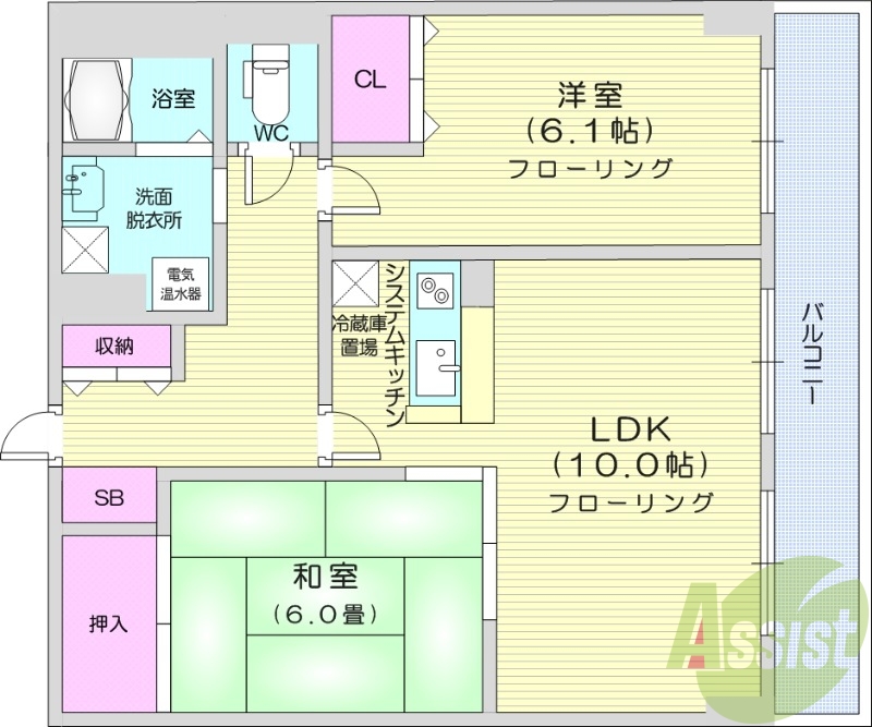 2LDK、オール電化、IH、独立洗面台