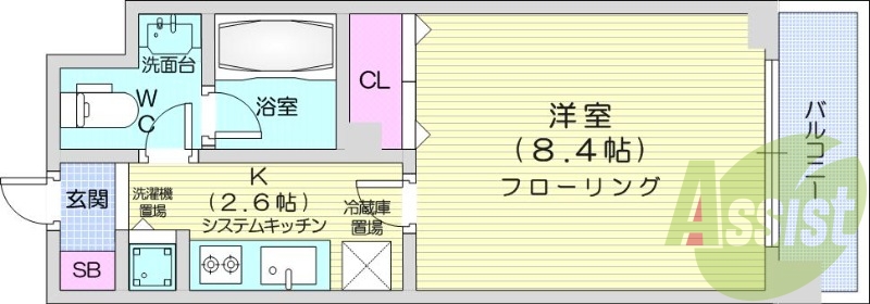 1K、クローゼット、床暖房、浴室乾燥機、ウォシュレット