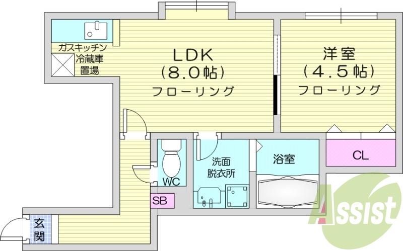 1LDK、クローゼット、独立洗面台、シューズボックス