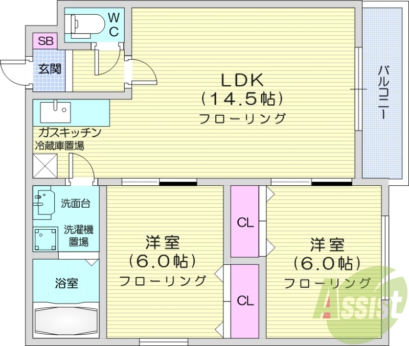 2LDK、シャワートイレ、モニタ付インターホン、灯油暖房