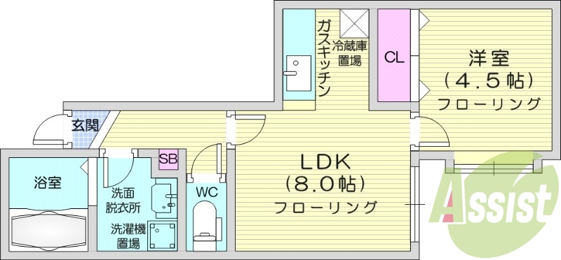 1LDK、モニタ付インターホン、角部屋、バス・トイレ別