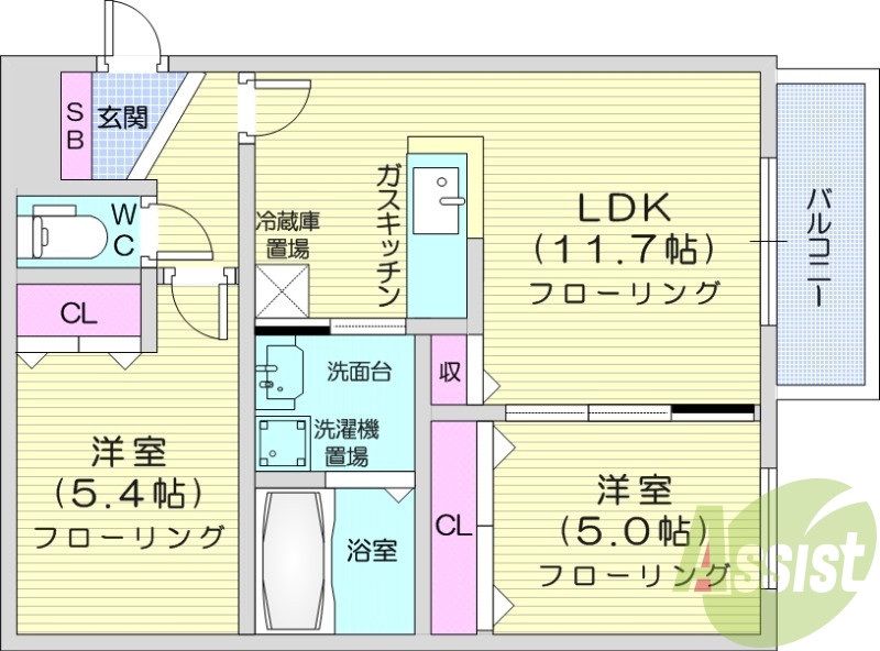 2LDK、都市ガス、ネット無料、エアコン、追い炊き