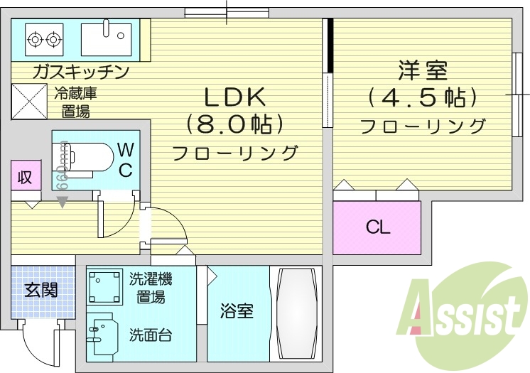 1LDK、バストイレ別、独立洗面台、モニタ付インターホン
