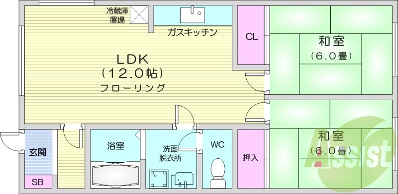 2LDK、灯油ボイラー、灯油暖房ｍ、バストイレ別