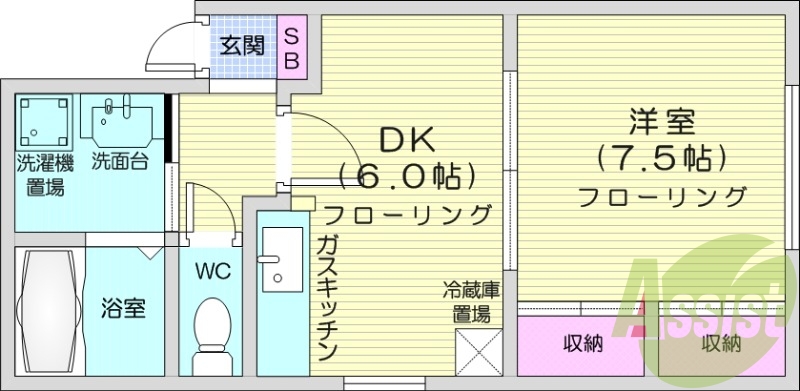 1DK、インターネット無料、灯油FF暖房、バストイレ別