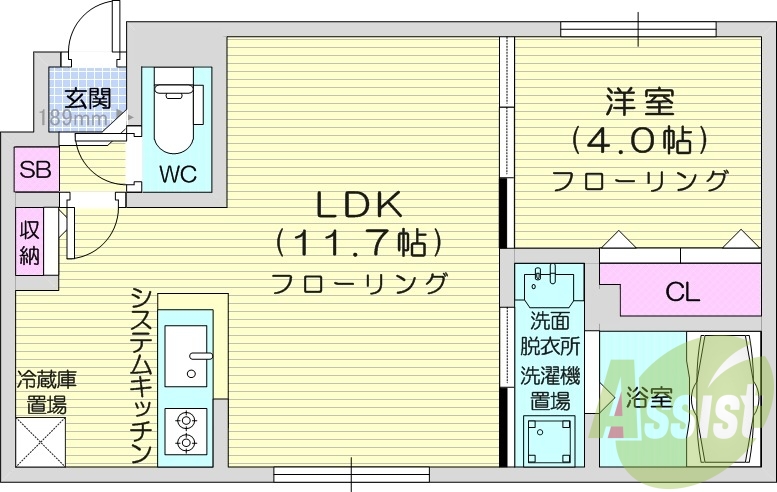 1LDK、システムキッチン、エアコン、都市ガス