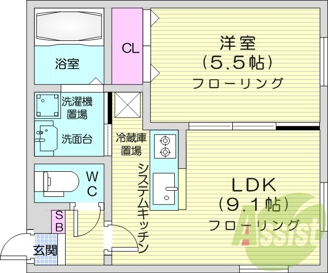 1LDK、オートロック、宅配ボックス、角部屋