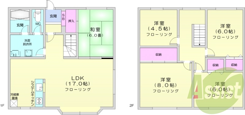 5LDK、システムキッチン、独立洗面台、灯油暖房