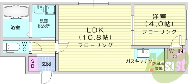 1LDK、エアコン、灯油暖房、ウォークインクローゼット