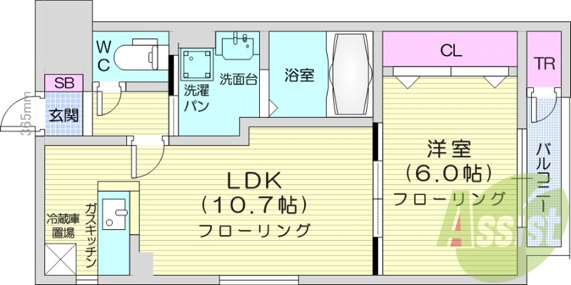 1LDK、トランクルーム、バルコニー、オートロック