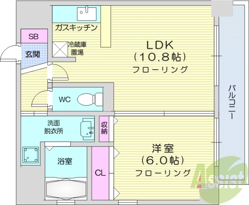 1LDK、クローゼット、シューズボックス、独立洗面台