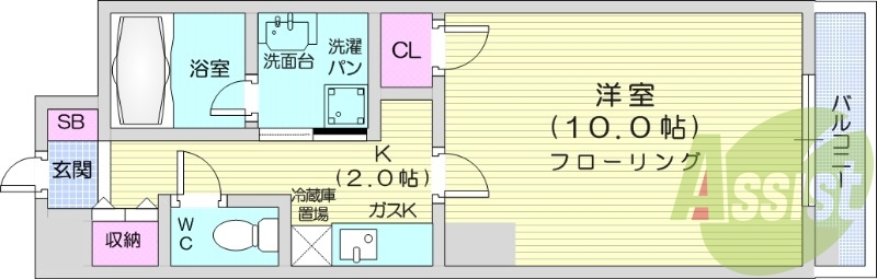 1K、都市ガス、インターネット無料、オートロック
