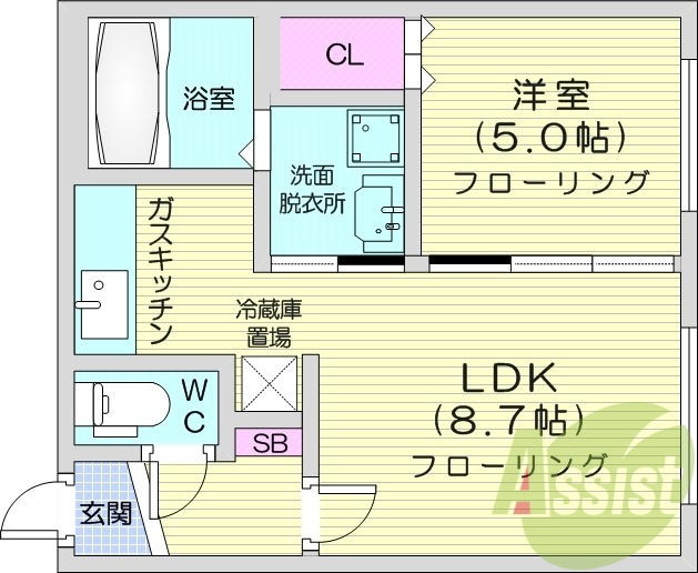 1LDK、エアコン、灯油暖房、モニタ付インターホン