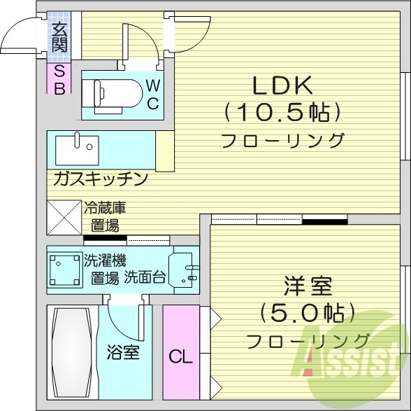 1LDK、独立洗面台、温水洗浄便座、ネット使用料無料