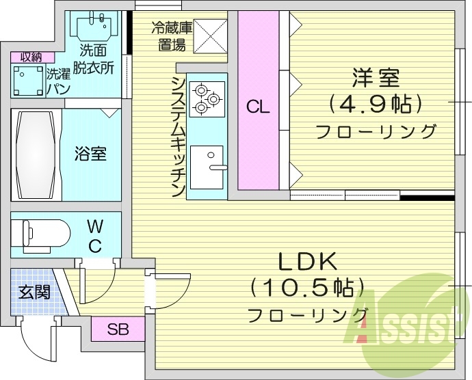 1LDK、システムキッチン、シャワートイレ、エアコン