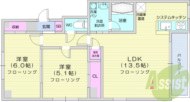 2LDK、オール電化、TVモニターホン、シャンプードレッサー