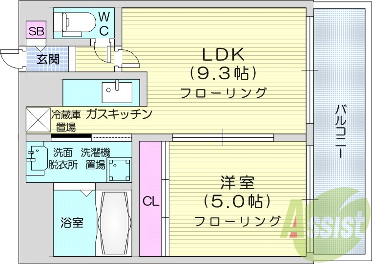 1LDK、オートロック、独立洗面台、エアコン