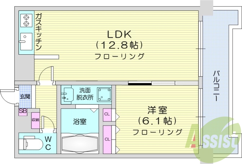 1LDK、バストイレ別、収納、エアコン、灯油暖房