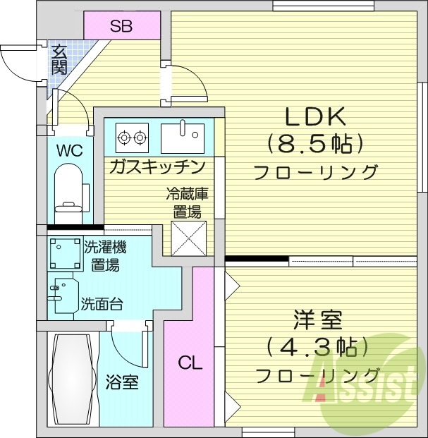 1LDK、エアコン、オートロック、角部屋、独立洗面台