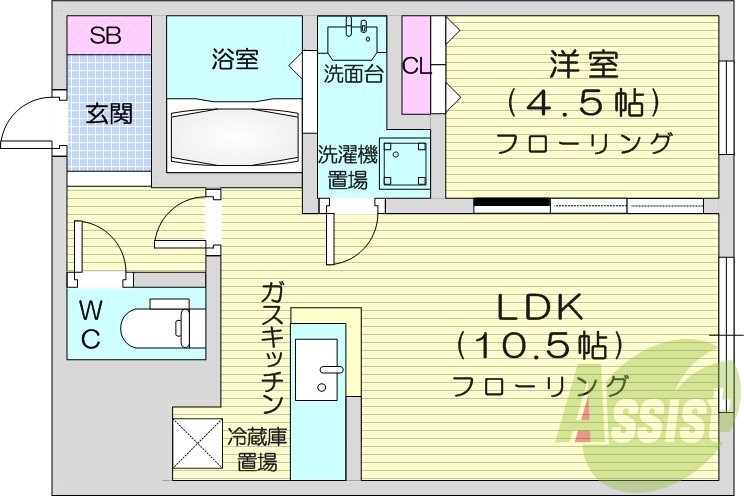 1LDK、灯油暖房、バルコニー、対面キッチン