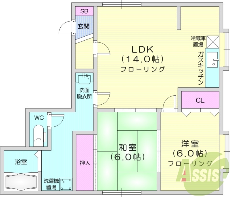 2LDK、灯油暖房、収納、インターホン、洗濯機置場