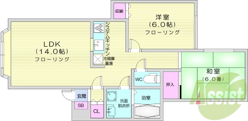 2LDK、灯油暖房、インターネット使用料不要