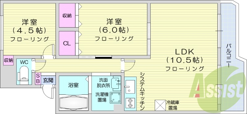 2LDK、都市ガス、ペット相談、エアコン、トランクルーム