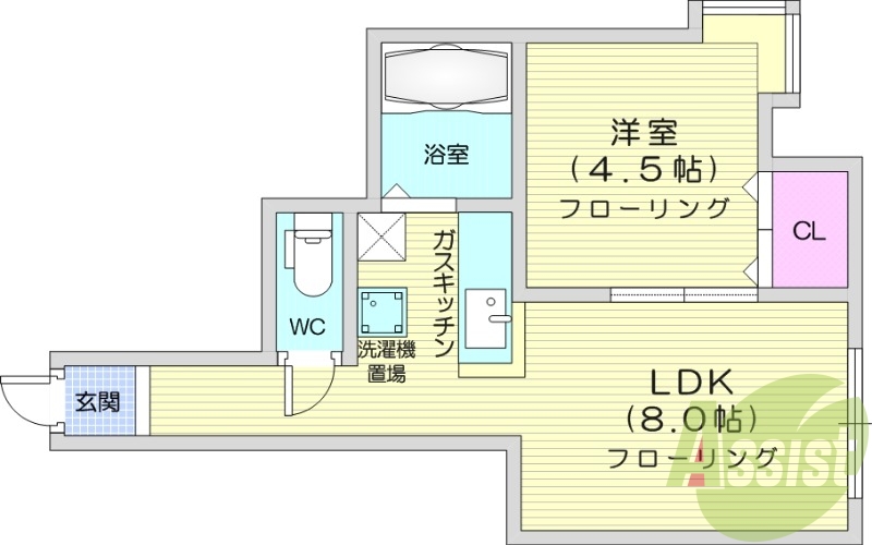 1LDK、エアコン、ネット使用料不要、バストイレ別