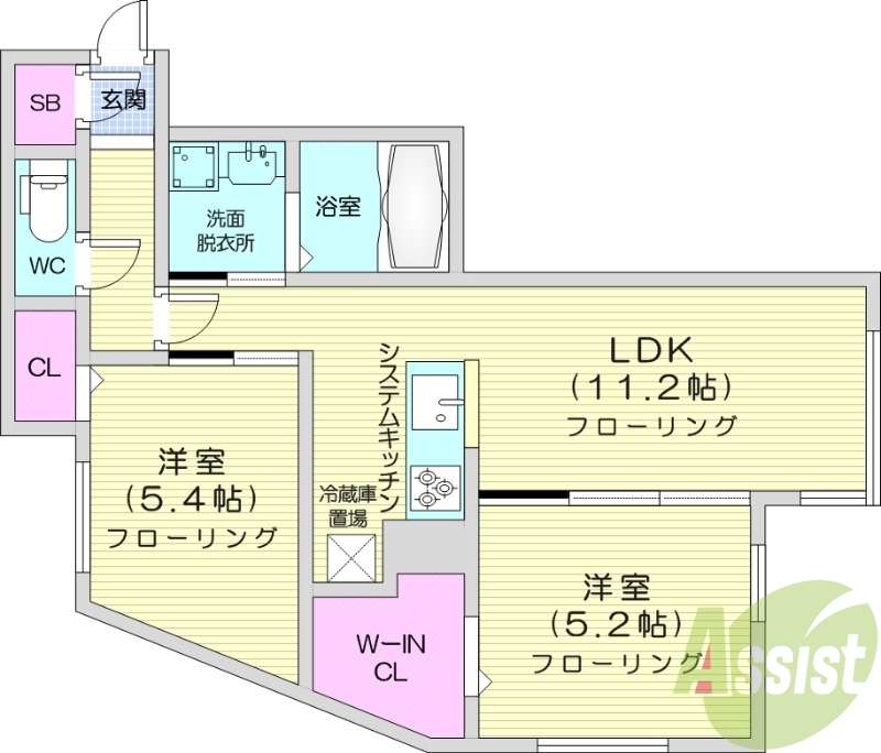 2LDK、都市ガス、エアコン、追い焚き、宅配ボックス
